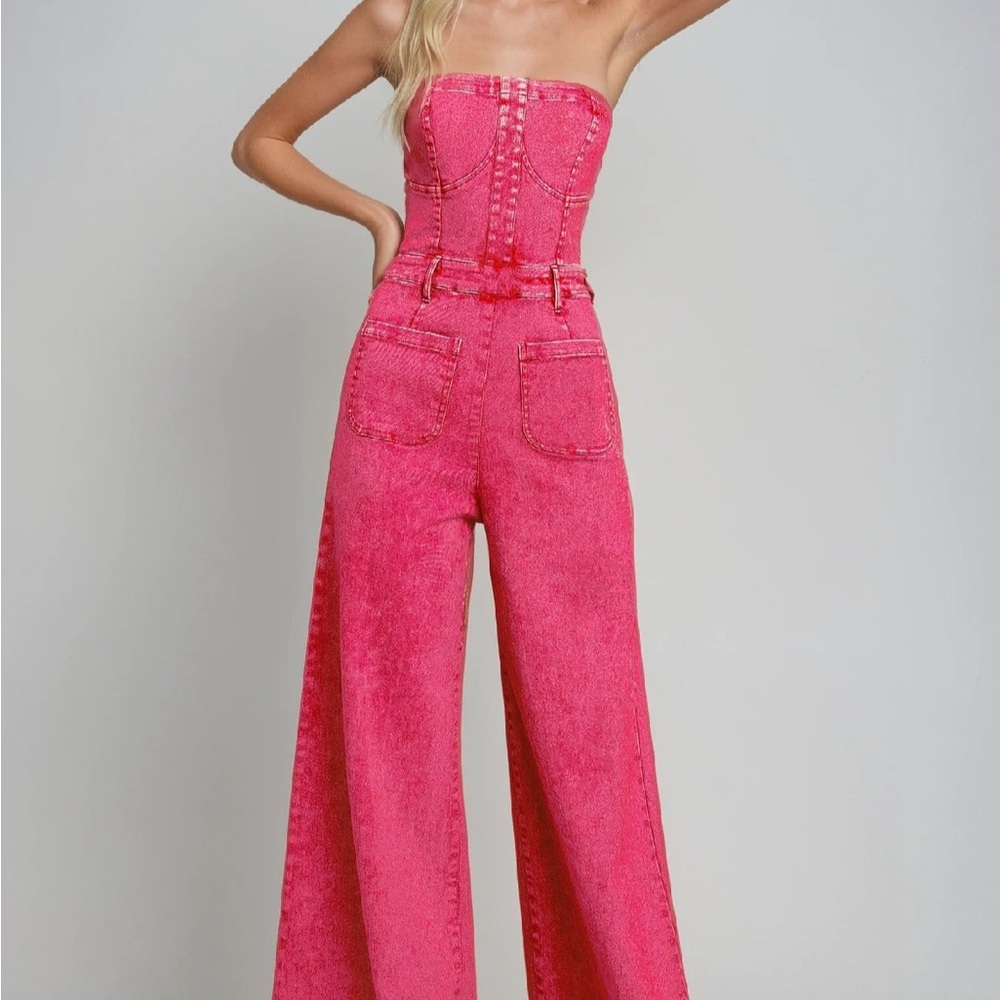 Vibrant Pink Strapless Jumpsuit